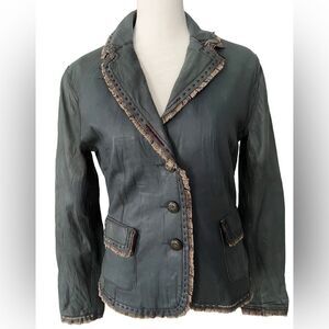 American Modern Alexander Julian blue leather button front jacket size XS.